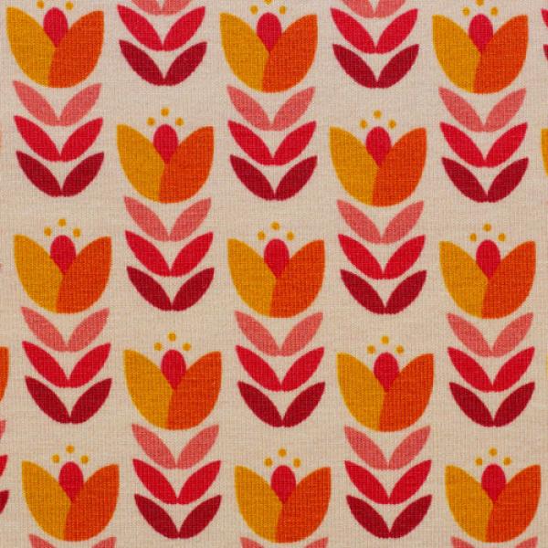 Baumwolljersey Feather Fan Retroblätter Rottöne auf Creme von jojulein design by Swafing